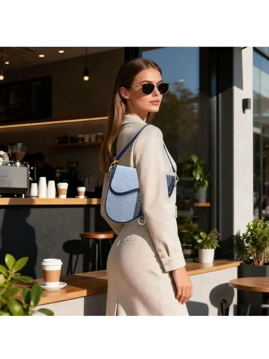 Fashion Canvas  Denim Trendy Saddle Shoulder crossbody Bag  New - Picture 4 of 11